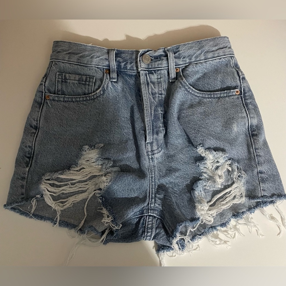 PacSun Light Indigo Ripped High Waisted Denim Festival Shorts